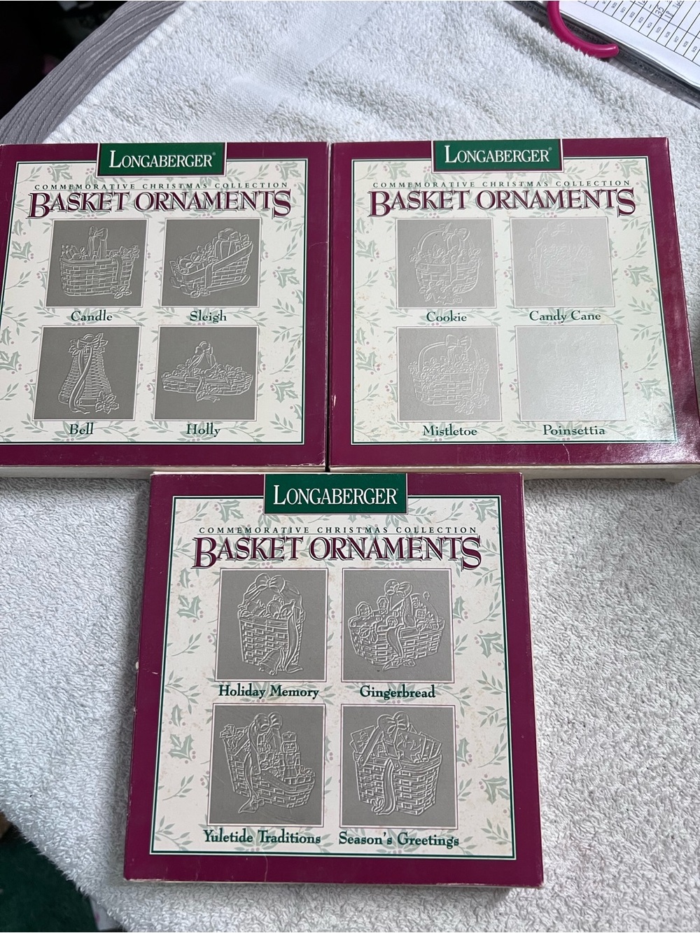 Longaberger Christmas Pewter Basket Ornaments 12 Pc Lot 1994 1995 1996 NIB